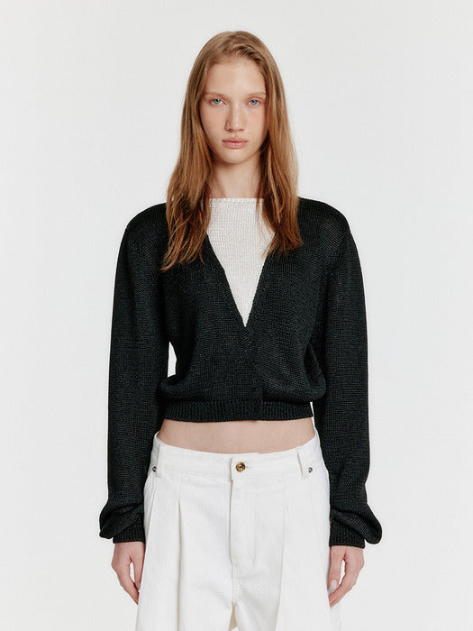 Eenk Yola V-Neck Paneled Knit Cardigan - Black/White