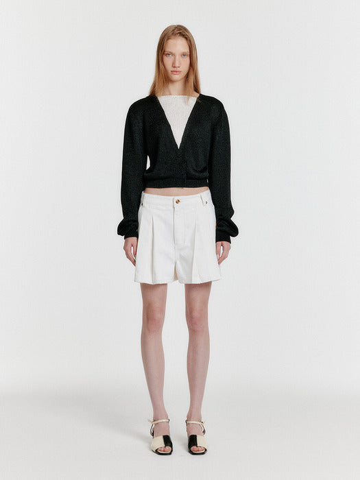 Eenk Yola V-Neck Paneled Knit Cardigan - Black/White