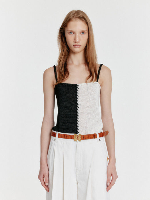 Eenk Yon Stitched Color Block Knit Top - Black/White