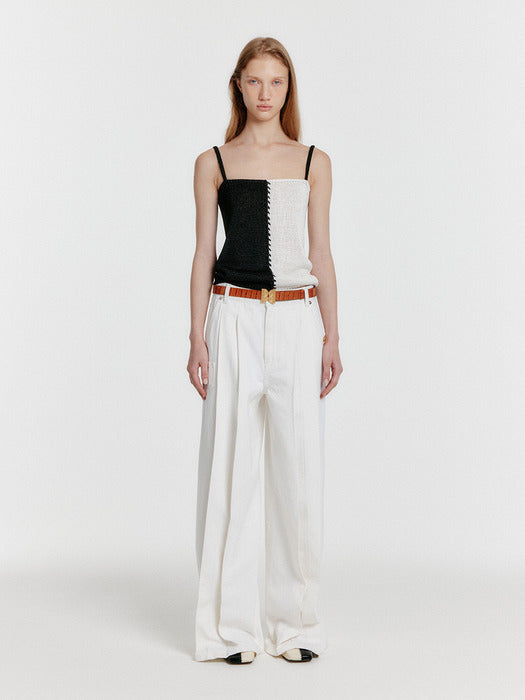 Eenk Yon Stitched Color Block Knit Top - Black/White
