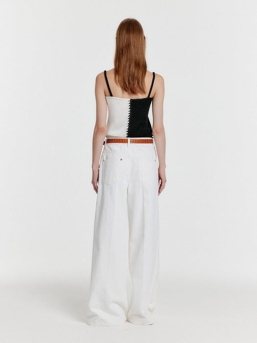 Eenk Yon Stitched Color Block Knit Top - Black/White