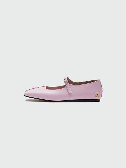 Eenk Yaya Square Toe Stitched Panel Mary-Jane Flats - Light Pink