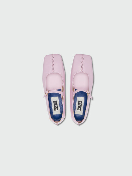 Eenk Yaya Square Toe Stitched Panel Mary-Jane Flats - Light Pink