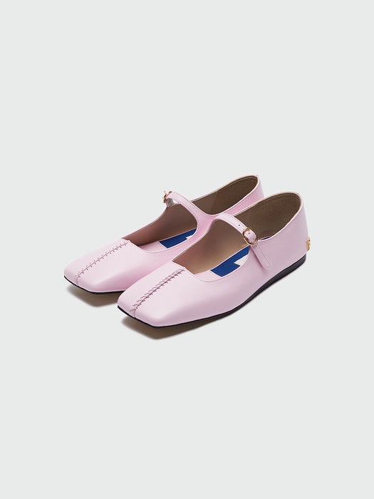 Eenk Yaya Square Toe Stitched Panel Mary-Jane Flats - Light Pink