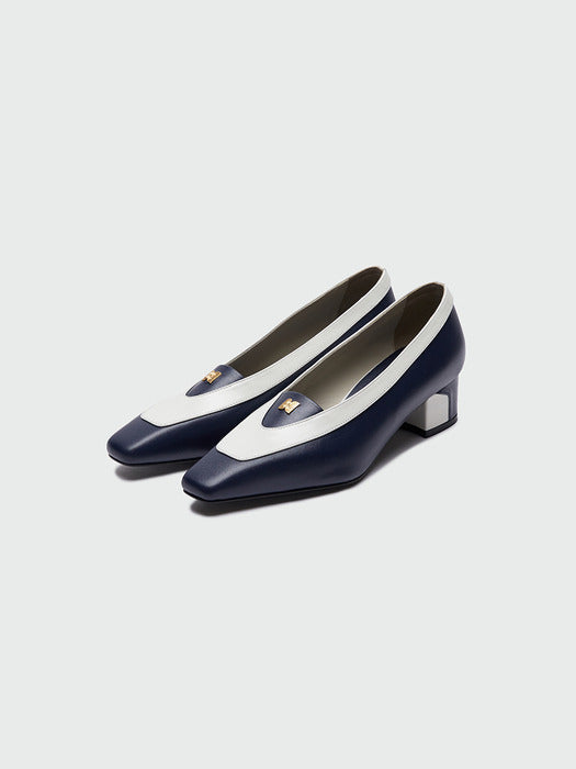 [EENK] Yinzel Pointed Toe Color Block Pumps Heels - Navy