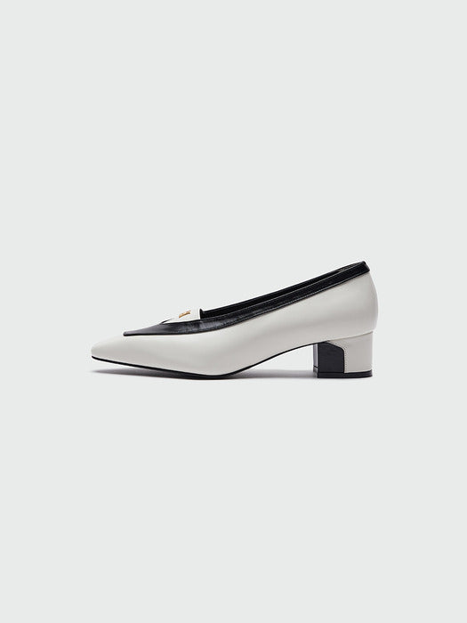 Eenk Yinzel Pointed Toe Color Block Pumps Heels - Ivory