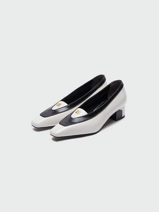 Eenk Yinzel Pointed Toe Color Block Pumps Heels - Ivory