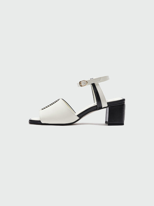 Eenk Yinsley Open Toe Stitched Color Block Heels - Black/Ivory