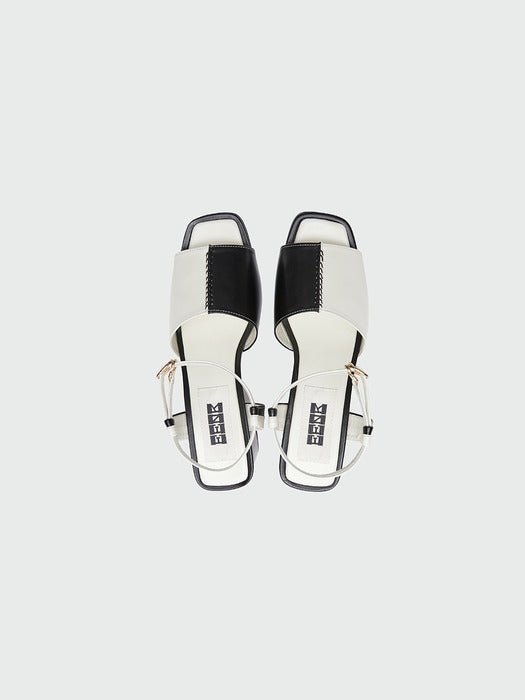 Eenk Yinsley Open Toe Stitched Color Block Heels - Black/Ivory