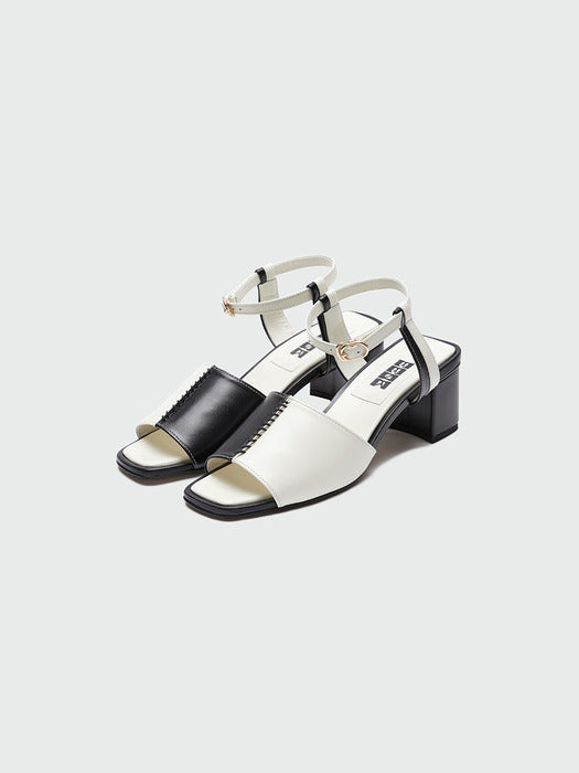 Eenk Yinsley Open Toe Stitched Color Block Heels - Black/Ivory