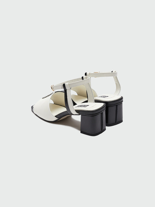 Eenk Yinsley Open Toe Stitched Color Block Heels - Black/Ivory