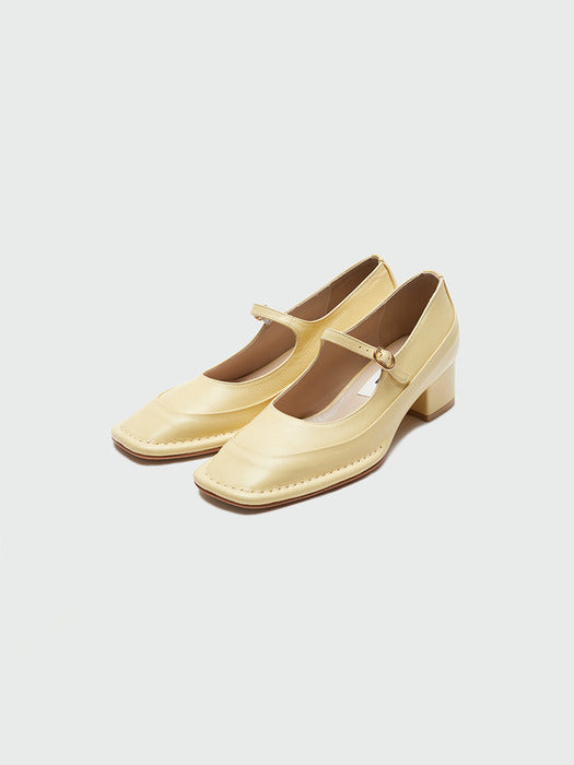 Eenk Yata Square Toe Mary Jane Heels - Yellow