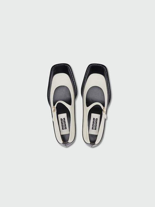 [EENK] Yata Square Toe Mary Jane Heels - Black/Ivory