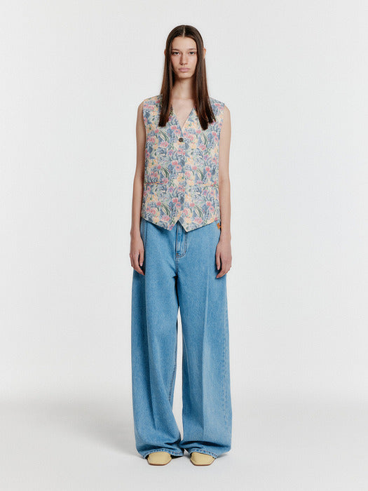 Eenk Yjean Folded Front Wide Denim Pants - Blue