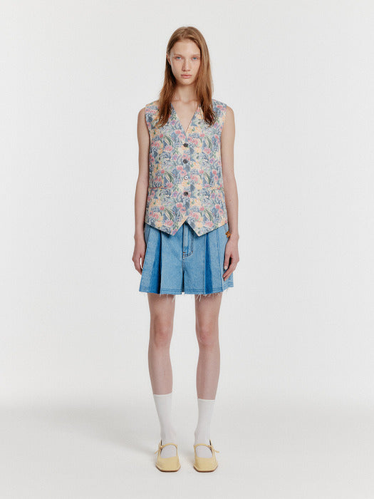 Eenk Yeca Pleated Denim Shorts - Blue