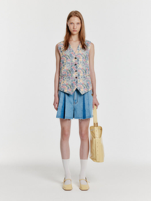 Eenk Yeca Pleated Denim Shorts - Blue