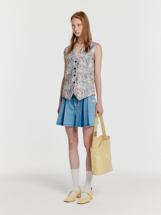 Eenk Yeca Pleated Denim Shorts - Blue