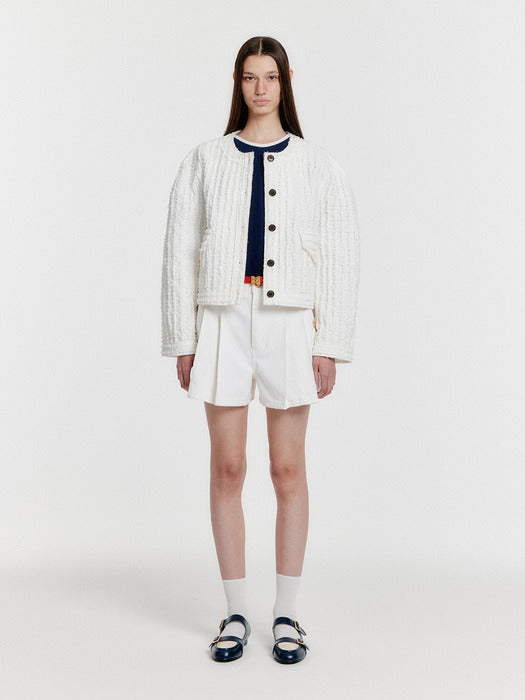 Eenk Yeca Pleated Denim Shorts - White