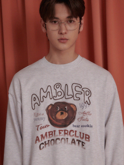 [ambler] Sweet Cookie Over fit Sweatshirt AMM1201 (White-Melange)