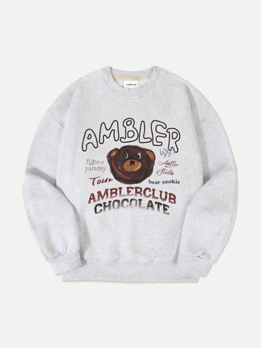 [ambler] Sweet Cookie Over fit Sweatshirt AMM1201 (White-Melange)