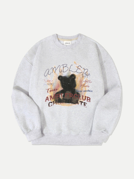 [ambler] Bear in flames Over fit Sweatshirt AMM1202 (White-Melange)