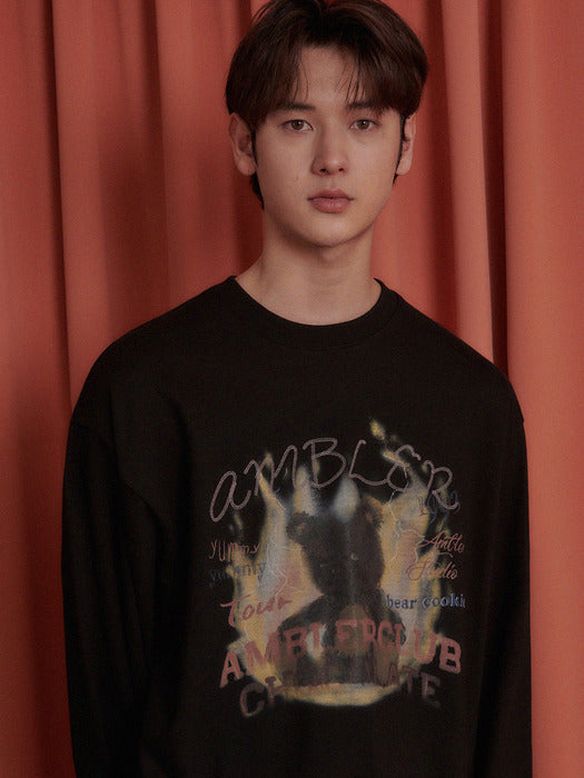 [ambler] Bear in flames Over fit Sweatshirt AMM1202 (Black)