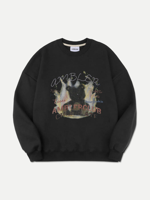 [ambler] Bear in flames Over fit Sweatshirt AMM1202 (Black)