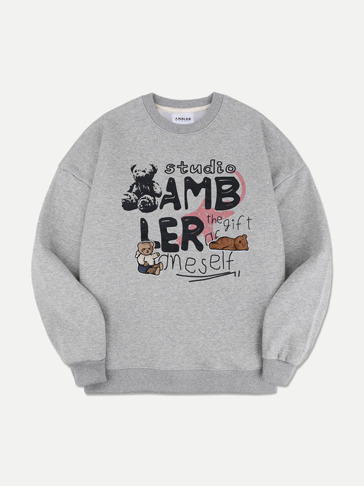 [ambler] Bear Patch Over fit Sweatshirt AMM1205 (Melange)