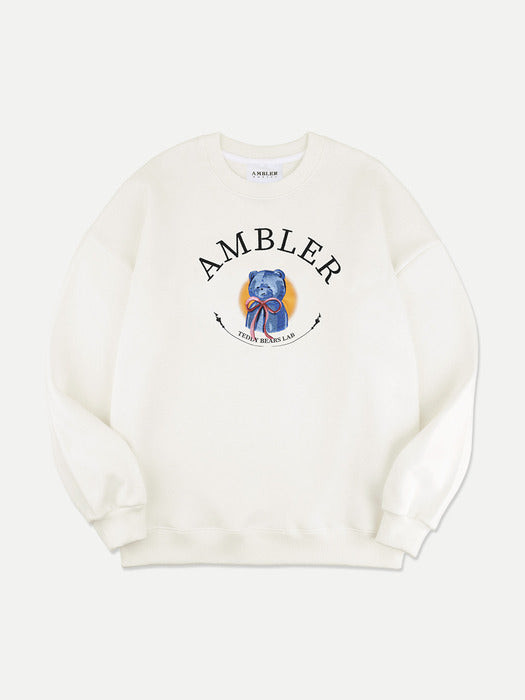 [ambler] Blue bear yearbook Over fit Sweatshirt AMM1206 (Ivory)
