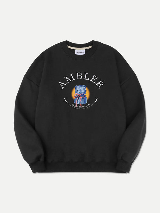 [ambler] Blue bear yearbook Over fit Sweatshirt AMM1206 (Black)