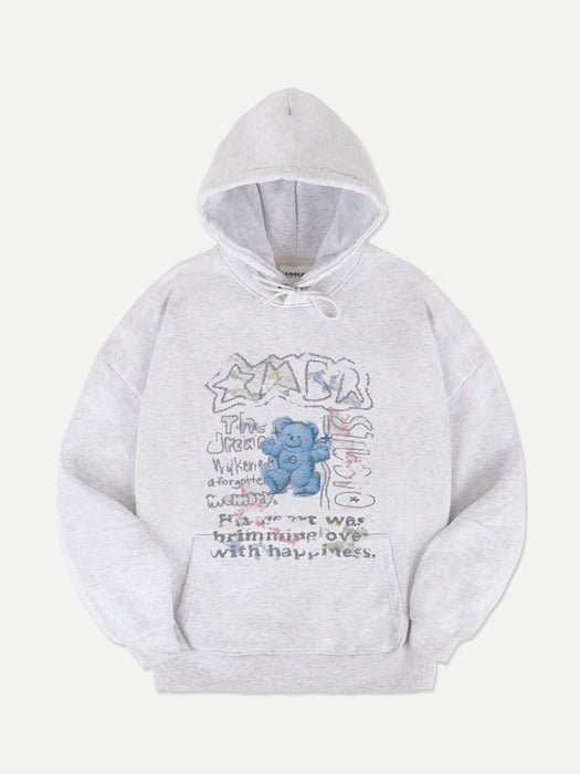 [ambler] Vintage blue bear Over fit Hoodie AHP1101 (White-Melange)
