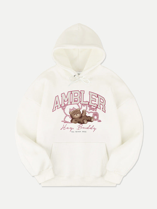 [ambler] Line bear Over fit Hoodie AHP1102 (Ivory)