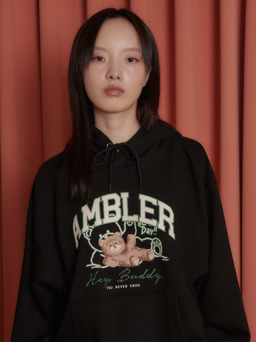 [ambler] Line bear Over fit Hoodie AHP1102 (Black)