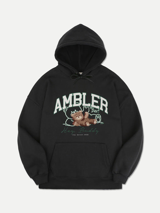 [ambler] Line bear Over fit Hoodie AHP1102 (Black)