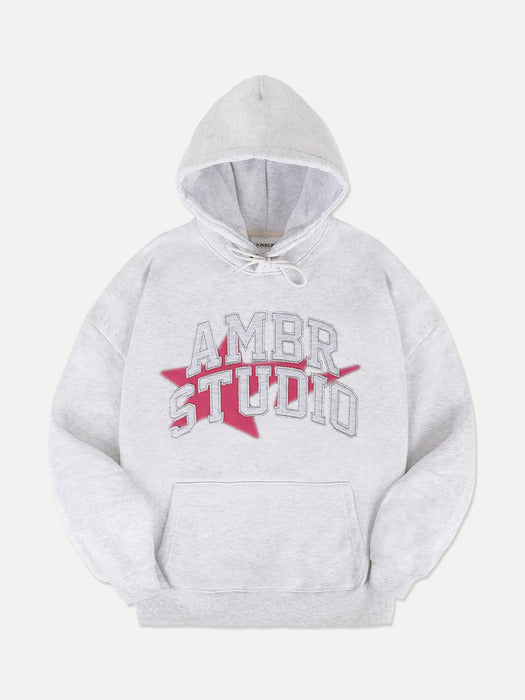[ambler] Shooting star Over fit Hoodie AHP1103 (White-Melange)