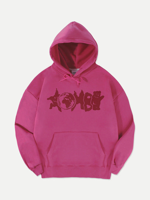 [ambler] Shooting bear Over fit Hoodie AHP1104 (Pink)