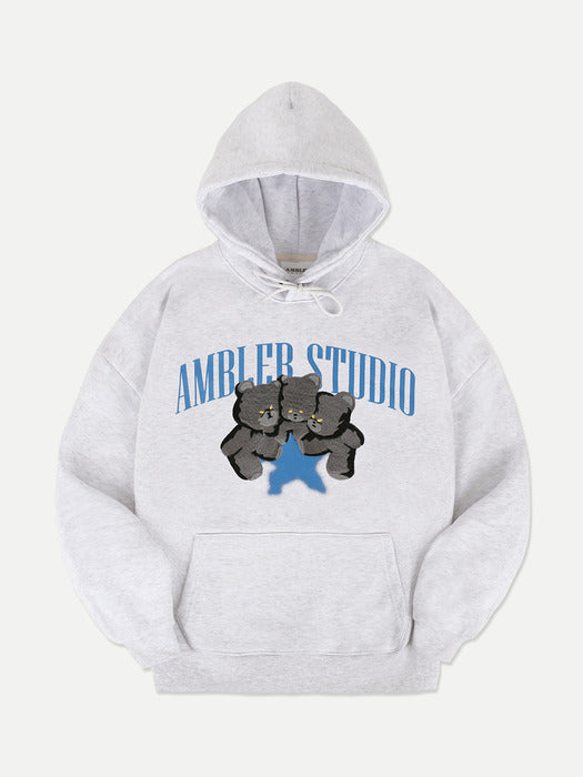 [ambler] Three bear Over fit Hoodie AHP1105 (White-Melange)