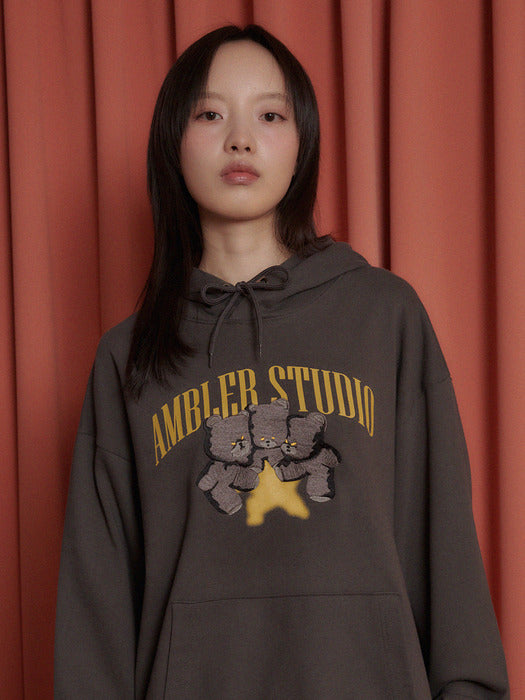 [ambler] Three bear Over fit Hoodie AHP1105 (Dark-Gray)