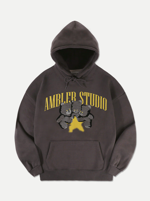 [ambler] Three bear Over fit Hoodie AHP1105 (Dark-Gray)