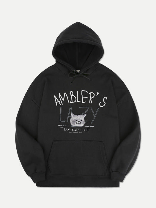 [ambler] Lazy day of cats Over fit Hoodie AHP1106 (Black)