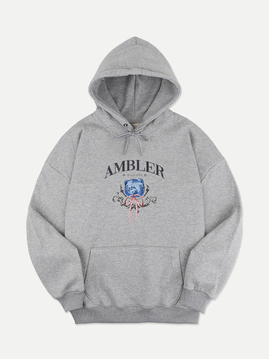 [ambler] Bear loves ribbon Over fit Hoodie AHP1107 (Melange)