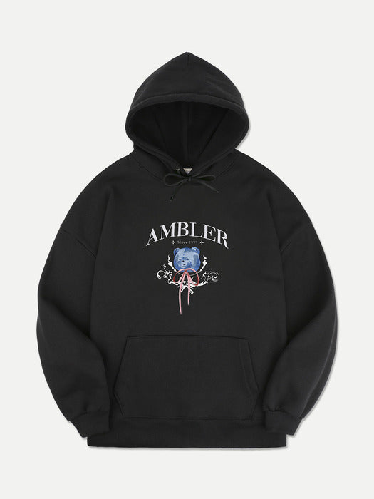 [ambler] Bear loves ribbon Over fit Hoodie AHP1107 (Black)