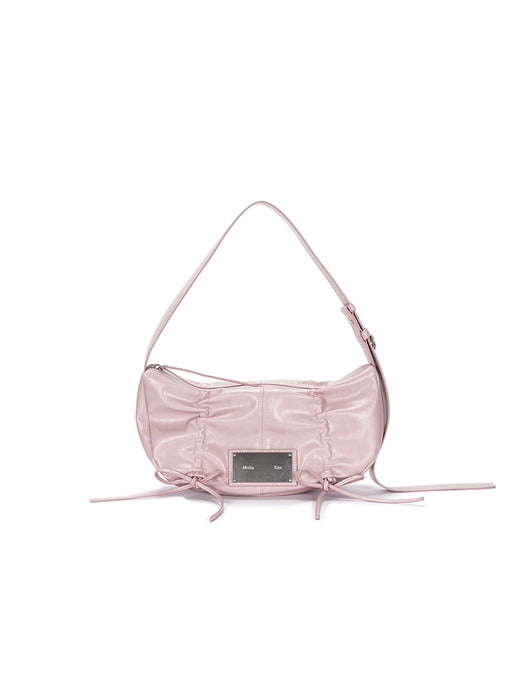 HALF SHIRRING RIBBON ROUND BAG IN PINK