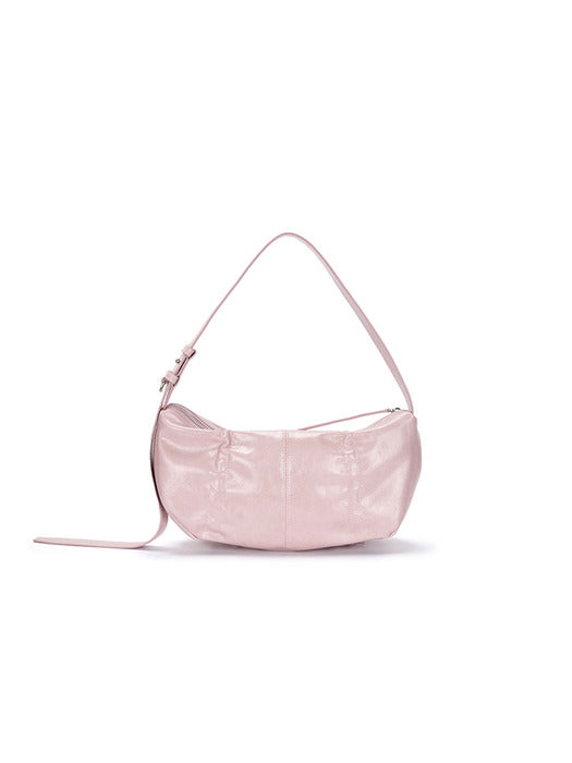 HALF SHIRRING RIBBON ROUND BAG IN PINK