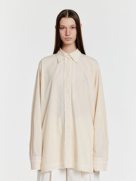Eenk Yolo Oversized Lace Trim Shirt - Cream