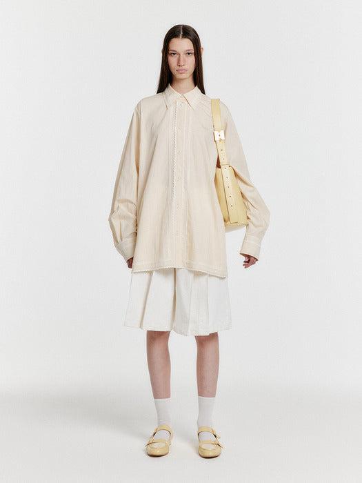 Eenk Yolo Oversized Lace Trim Shirt - Cream