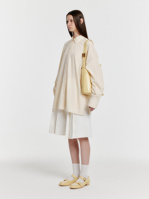 Eenk Yolo Oversized Lace Trim Shirt - Cream