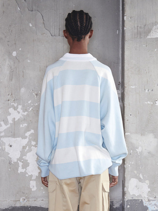 Kijun Striped Knit Rugby Top Unisex Sky Blue Cream