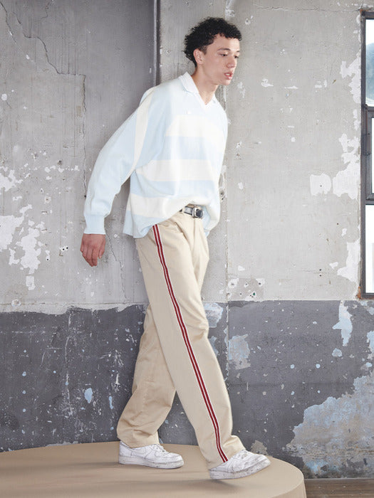 Kijun Striped Knit Rugby Top Unisex Sky Blue Cream