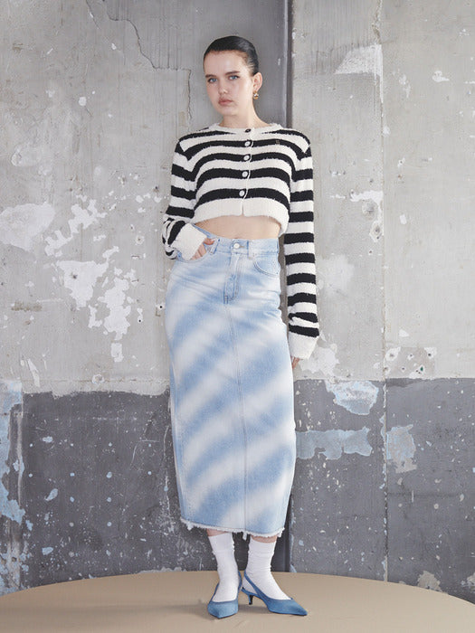 [KIJUN] Striped Knit Cardigan Black Cream